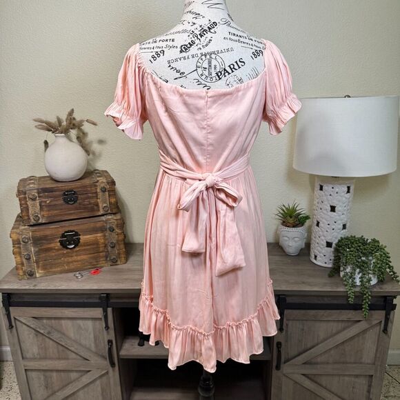 Petal & Pup Lisle Mini Dress Blush Pink Size 8 Off Shoulder Ruffle Coquette - Picture 10 of 14